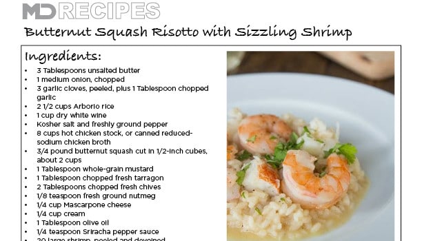 Butternut Squash Risotto with Sizzling Shrimp